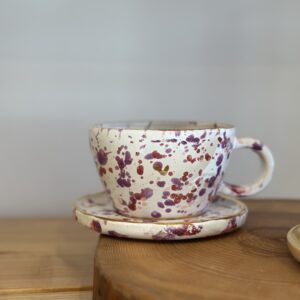 Filiżanka ZŁOTE SERCE I LINIE pastelowe ciapki