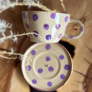 Filiżanka fioletowe groszki ZŁOTE SERCE