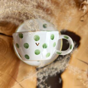 Filiżanka zielone groszki ZŁOTE SERCE