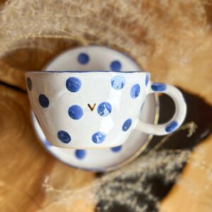 Filiżanka granatowe groszki ZŁOTE SERCE