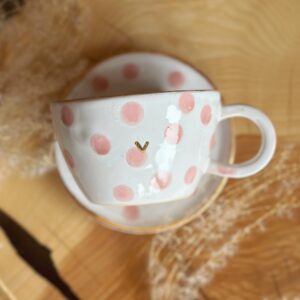 Filiżanka różowe groszki ZŁOTE SERCE