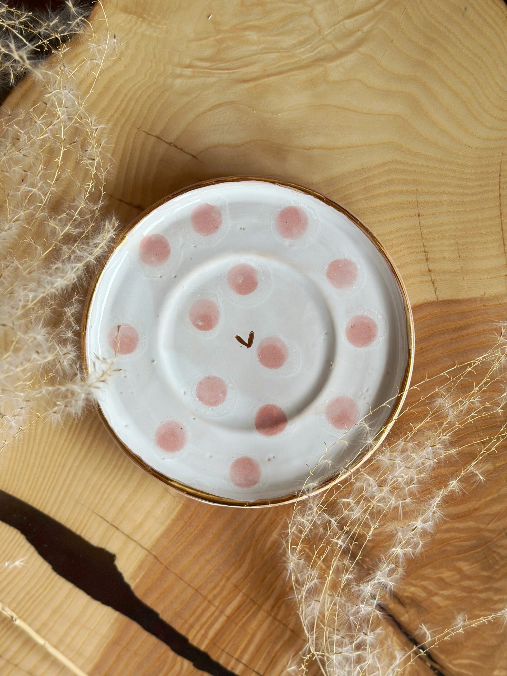 Filiżanka różowe groszki ZŁOTE SERCE - obrazek 2