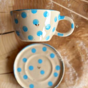 Filiżanka niebieskie groszki ZŁOTE SERCE